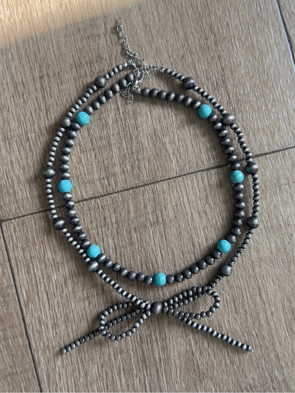 SHEIN Turquoise and Silver-Tone Layered Beaded Necklace